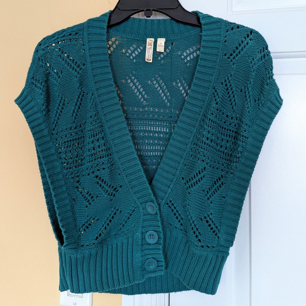 Susina Blue Crochet Knit Cardigan